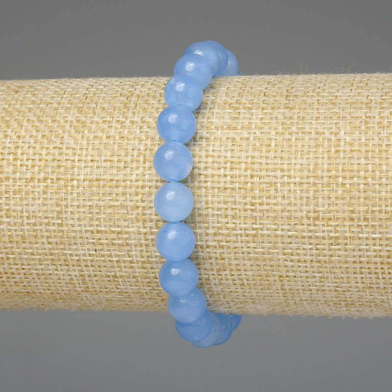 Aquamarine Bead Bracelet Smooth Round Beads 8 mm, 18 cm stretchy