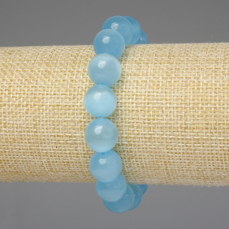 Bracelet Blue Tiger's Eye Smooth Bead 12mm+-, length 18cm+ Stretch
