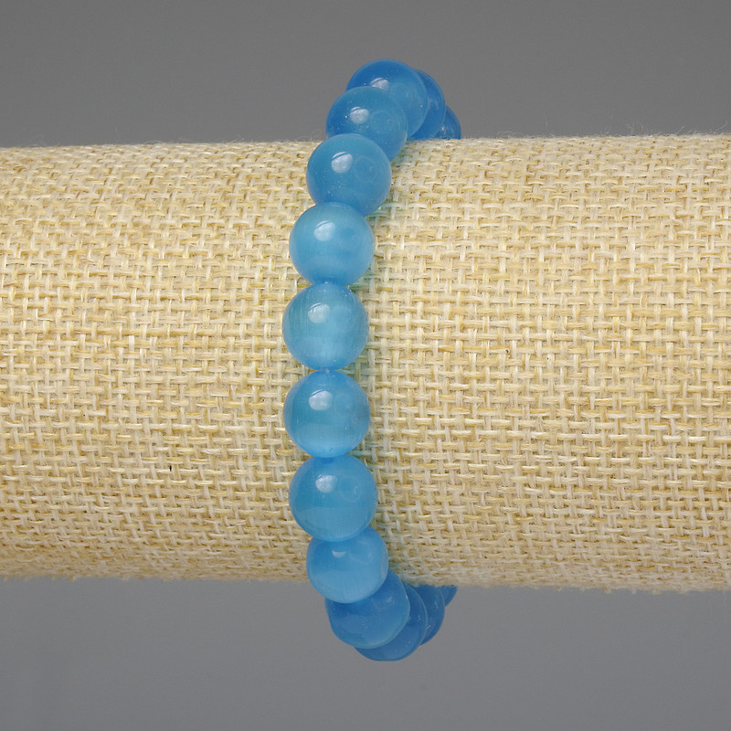 Bracelet Azure Cat's Eye Smooth Bead 10mm+-, length 18cm+-, stretch