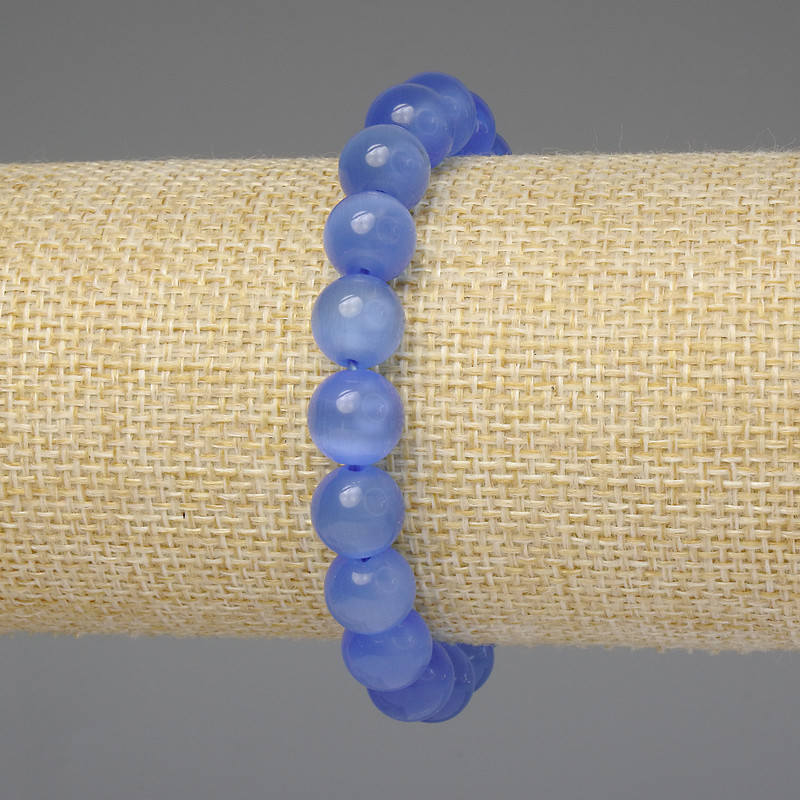 Bracelet Blue Cat's Eye Smooth Bead 10mm+-, length 18cm+- stretch
