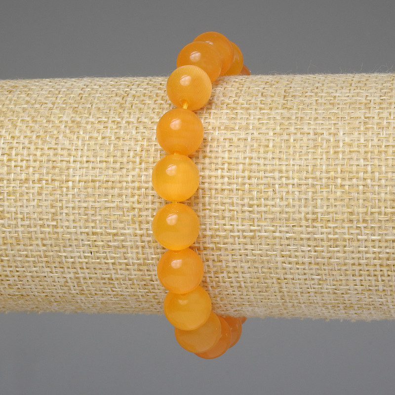 Bracelet Yellow Tiger's Eye Smooth Bead 10mm+-, length 18cm+- stretch
