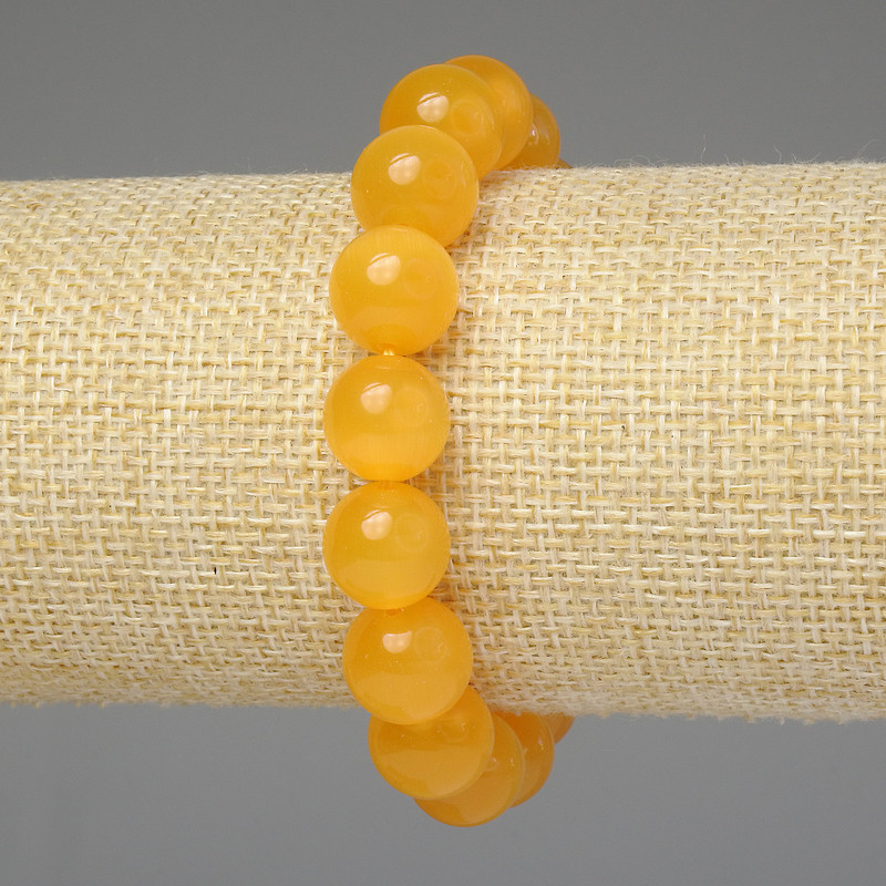 Bracelet Yellow Tiger's Eye Smooth Bead 12mm+-, length 18cm+- stretch