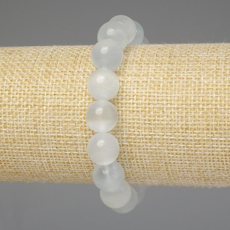 Bracelet Gray Cat's Eye Smooth Round 11mm±, 18cm± Stretch
