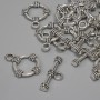 Toggle Clasp Findings, diameter 19.5×3.5 mm, round loop diameter ~14 mm, hole diameter ~9 mm, silver metal color, set of 11