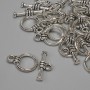 Toggle Clasps, toggle clasp, diameter 15x3mm± round, diameter 9.5mm±, hole diameter 7mm±, silver metal color, patina, 15 pcs±