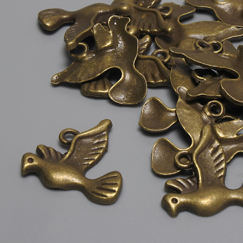 Bird Pendant in Bronze Metal Color, diameter 19×18mm±, loop hole 2mm±, packaging 17 pcs