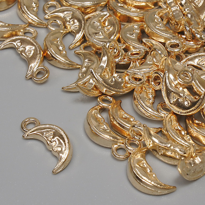 Pendant Charm Moon Gold Color, 13×6 mm ± hole 1.7 mm ± packaging 46 pcs