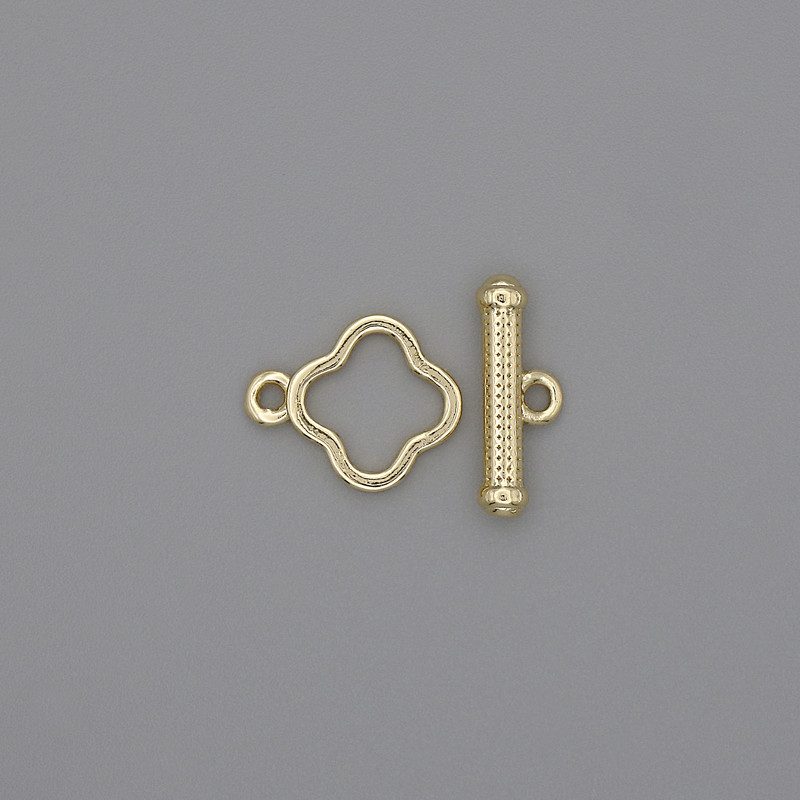 Toggle Clasp Clover, Gold-Tone, 14x3 mm ±, 10 mm ±, 8 mm hole Ø ±
