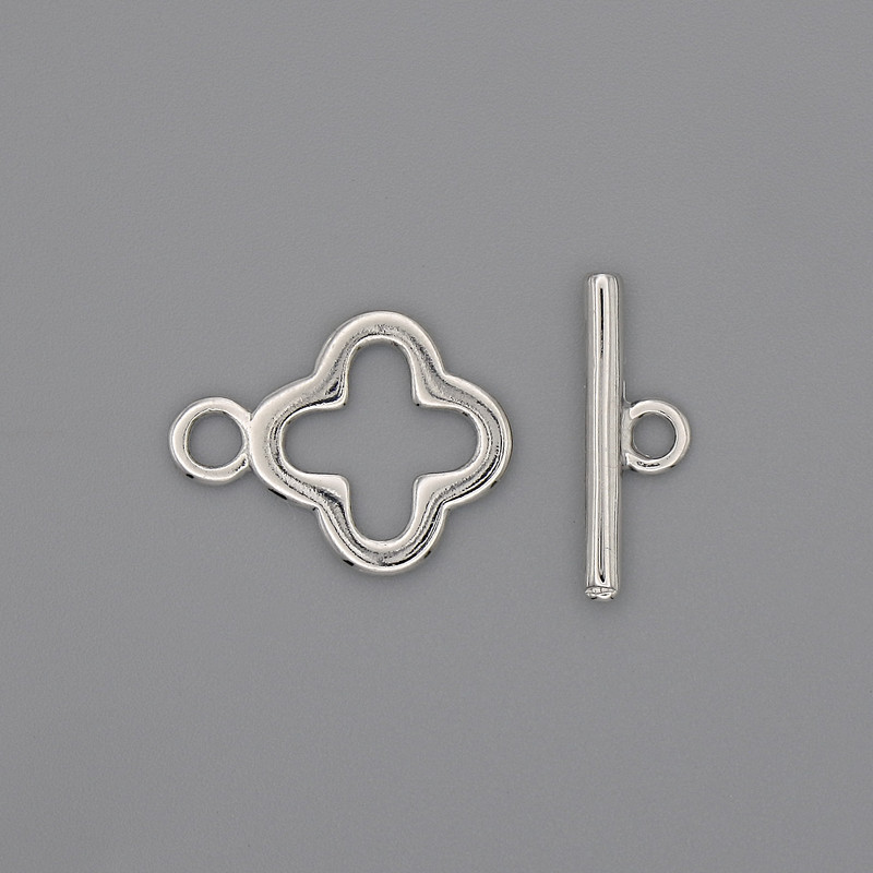 Toggle clasp charm, Clover shape, 17×2 mm±, decorative element 14 mm±, hole diameter 10 mm±, silver-tone metal