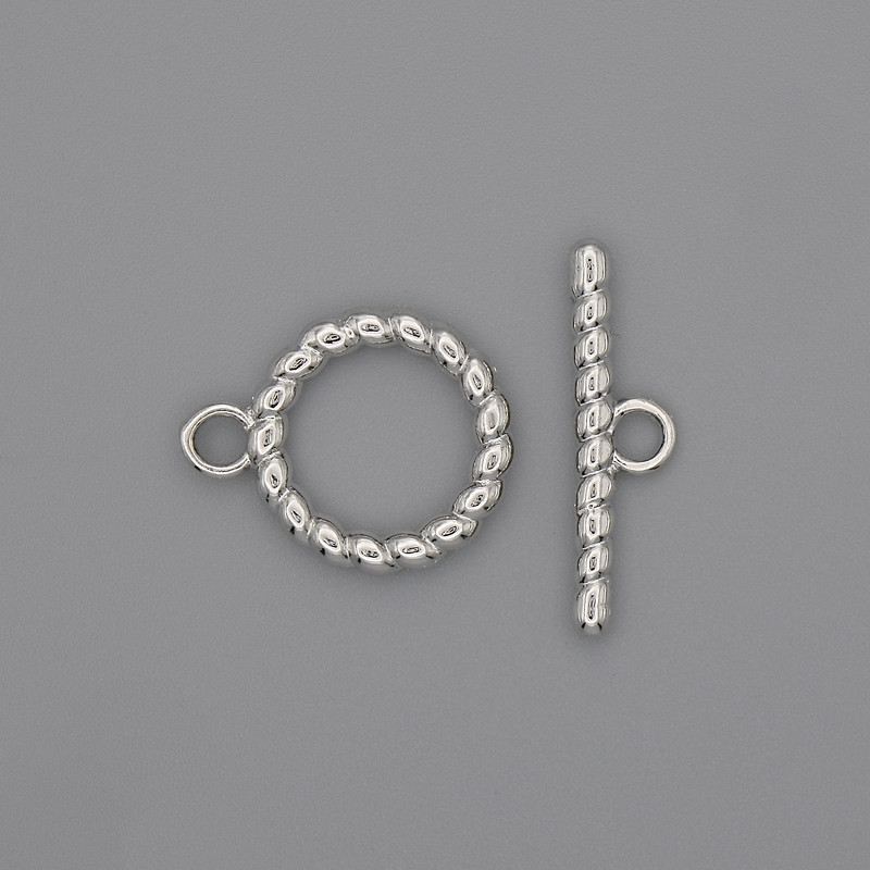 Toggle clasp hardware, diameter 22x2.5 mm ± circle diameter 15 mm ±, bore diameter 10 mm ±, silver metal color