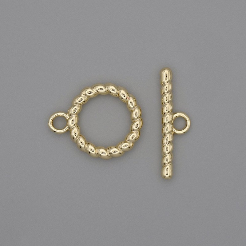 Toggle Clasps, toggle clasp, diameter 22x2, 5mm+- circle, diameter 15mm+-, hole diameter 10mm+-, gold-tone metal