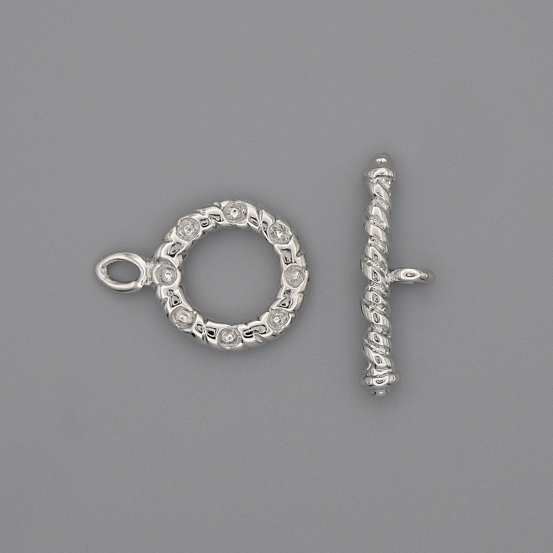 Toggle Clasp, silver color finish, diameter 21x3 mm, 5 mm ± circle, diameter 13 mm ±, hole diameter 8 mm ±, silver metal color
