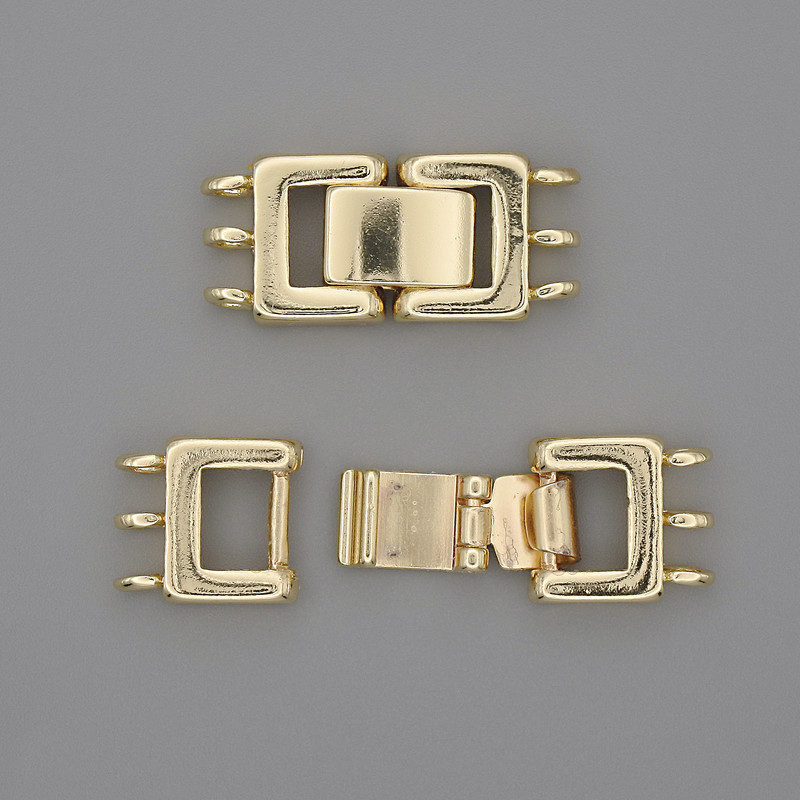3-Strand Clasp, Gold-Tinish Metal, 25 x 11 mm ±
