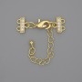 Lock for bracelets and beads for two cords with rhinestones and extension chain, golden metal, diameter 7x12mm±, length 3cm±