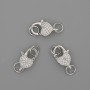 Clasp Hardware Lobster 15x10mm+- white rhinestones, silver metal
