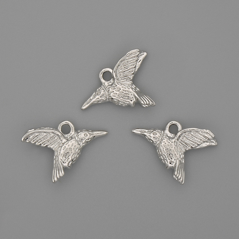 Hummingbird Pendant 19x15mm± Silver Metal