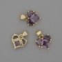 Pendant Heart with Purple Crystals 12x12mm±, length 17mm±, gold-tone metal