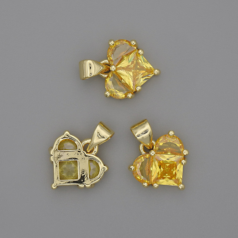 Heart Pendant with Yellow Crystals 12x12mm, 17mm long, gold-tone metal