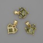 Heart Pendant with Green Crystals 12x12mm +-, length 17mm +-, gold-tone metal