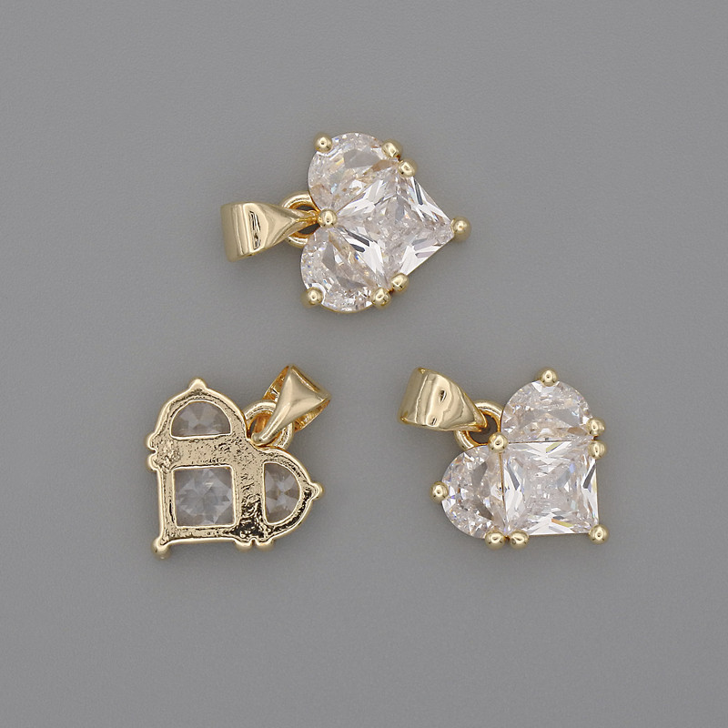 Pendant Heart with White Crystals 12×12mm ±, length 17mm ±, golden metal