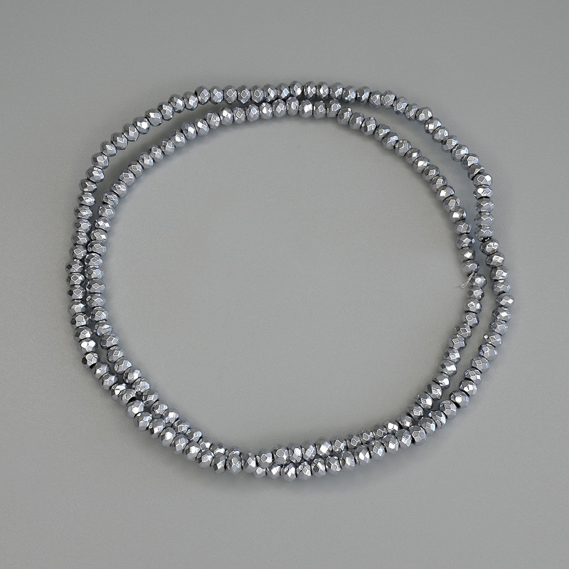 Hematite Beads Silver Color Faceted Rondelle 3x2mm+- on thread, length about 40cm+