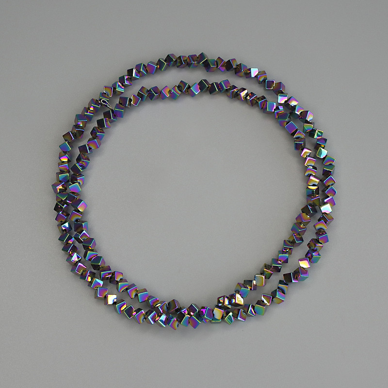 Hematite Rainbow Cubes Beads 2x2mm with straight hole on thread, 38cm length