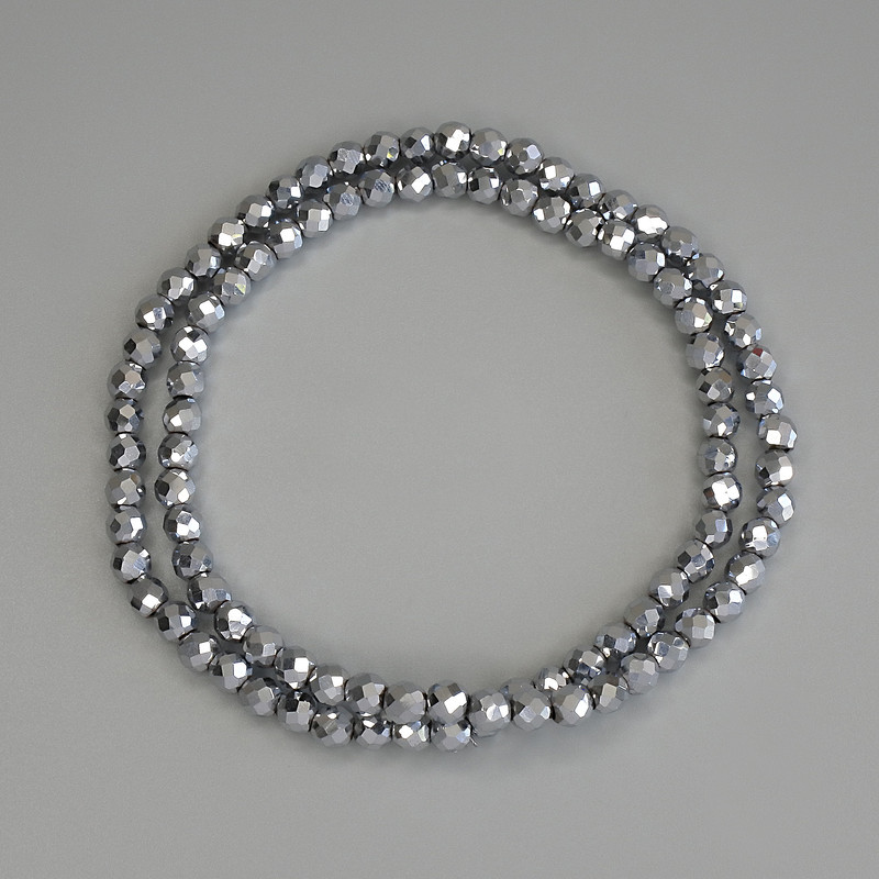 Hematite Beads Silver Color Faceted 4mm+ Round on Fishing Line, Length 38cm+