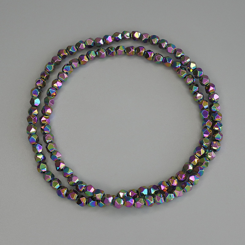 Hematite Beads Rainbow Color, Faceted, 3.5x3.5 mm, on Thread, 40 cm long