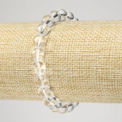 Bracelet with Mountain Crystal - smooth rounds, 8mm diameter, 18cm length, stretch