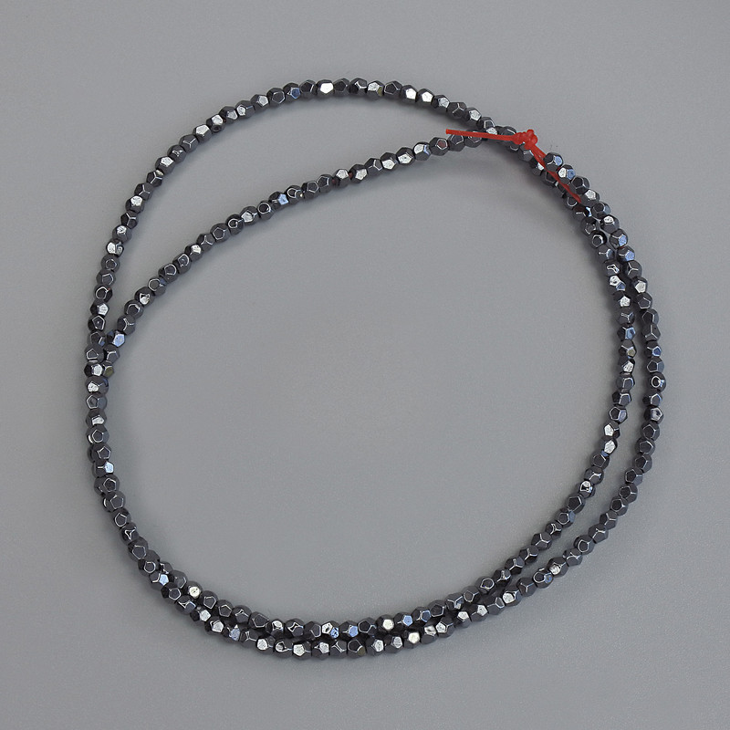 Hematite Beads Faceted 2mm on Thread, 42cm+ Length
