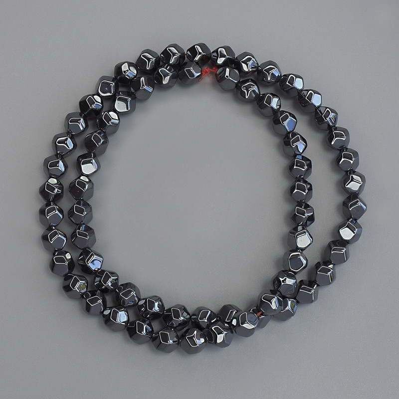Hematite Beads Multisided 6x6mm on Thread, 40cm Length