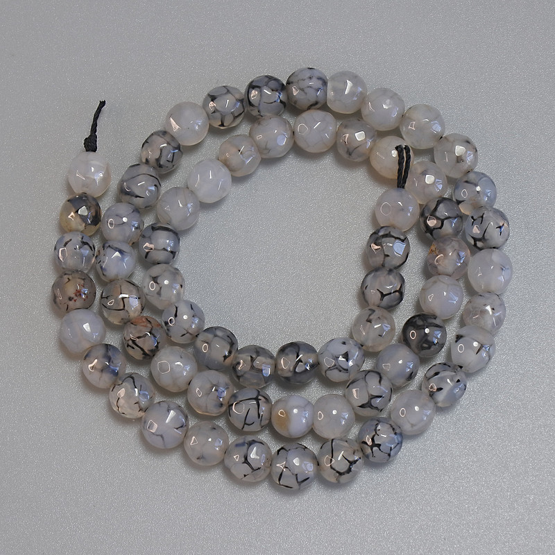 Agate Beads Dragon Vein Faceted Round 6mm, length 37cm on thread