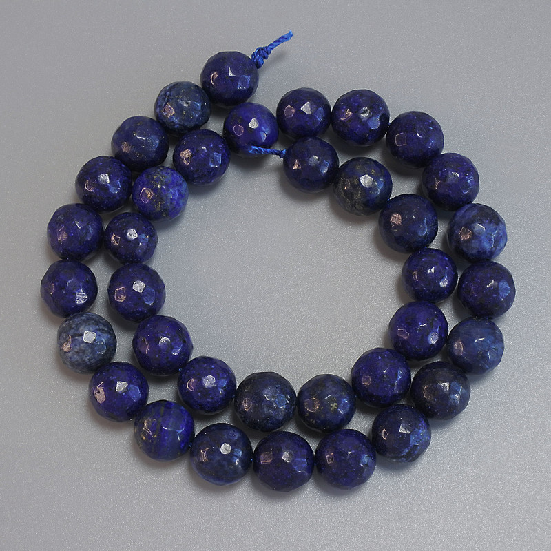 Lapis Lazuli Beads - Faceted Round Balls, 10mm diameter, 37cm long on a thread