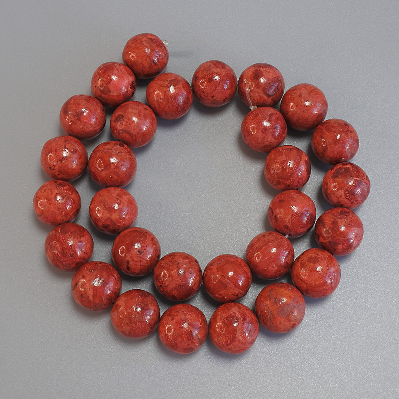 Porous coral bead sphere, 14mm diameter, 40cm long on cord