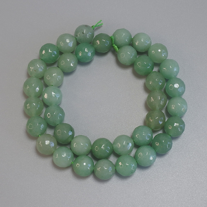 Jade Beads, Faceted Round, 10mm diameter, 38cm length on a thread