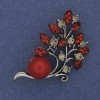 Brooch Twig Bead Coral Crystals Silver Metal 48x28mm