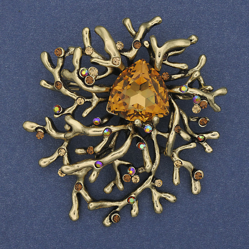 Brooch Pendant Accent Yellow Crystal Crystal Stone with Gold-Tone Metal 55x62mm+