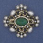 Brooch Pendant Accent Pearls Cat's Eye White Crystals Golden Metal 53x58mm+