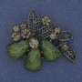 Accent Brooch Pendant with Green Aquarium Effect, Grey Crystals, Silver Metal 43x48mm+