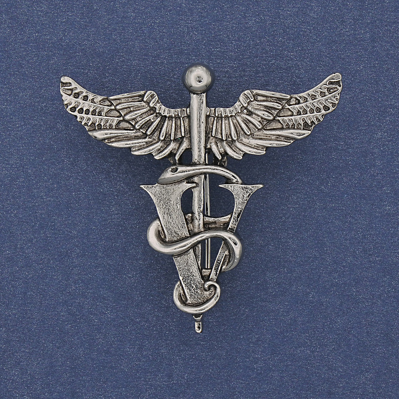 Brooch Pendant Caduceus Silver Metal 36x37mm+