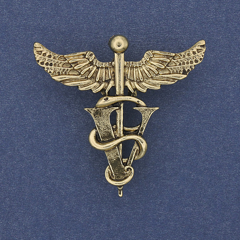 Brooch Pendant Caduceus Golden Metal 36x37mm+