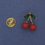 Brooch Cherry Red and Green Enamel Gold-tone Metal 20x16mm+