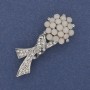Brooch Bow with White and White Matte Rhinestones, Silver Metal, diameter 48x17mm +