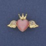 Brooch Pendant Heart Pink Cat's Eye with Crystals Golden Metal 31x18mm+