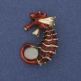 Brooch Pendant Sea Starfish Cat's Eye Red Enamel Gold-Toned Metal 37x27mm+