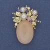 Accent Brooch Pendant with Pink Quartz and Crystals Pearls (single) Gold-toned metal 40x30mm+
