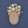 Accent Brooch Pendant with Pink Quartz and Crystals Pearls (single) Gold-toned metal 40x30mm+