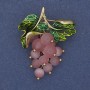 Brooch Pendant Grapes with Cat's Eye Beads and Green Enamel on Golden Metal 36x40mm