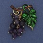 Brooch Pendant Grapes with Amethyst Beads and Green Enamel, Gold-Tone Metal 36x40mm