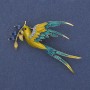 Lapel Pin Bird with Branch in Yellow and Blue Enamel, Blue and Yellow Rhinestones, Golden Metal 62x36mm+
